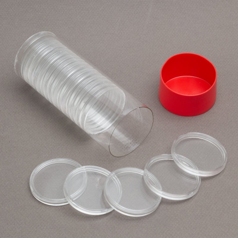 OnFireGuy Red Lid Capsule Tube & 20 Air-Tite 38.1mm Direct Fit 1oz Silver Dollar Coin Holders | AirTite H38 Coin Capsules with Storage Tube Combo - Image 2